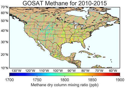 GOSAT衛(wèi)星觀測的北美大陸2010-2015年間的大氣甲烷濃度數(shù)據(jù)